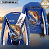 Maxcorners Fishing Shirt Blue Fish Scale Geometric Splash Multiple Options Personalized Name, Team Name 3D Long Sleeve Shirt (13 Fish Species)