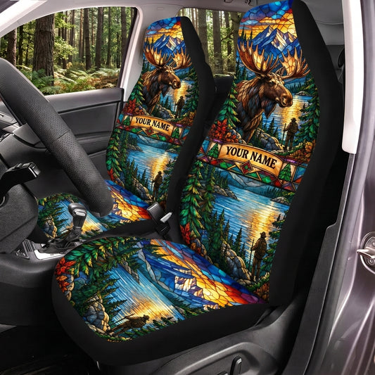 Maxcorners Deer Hunting Colorful Mountain Forest Personalized Name Car Seat Covers