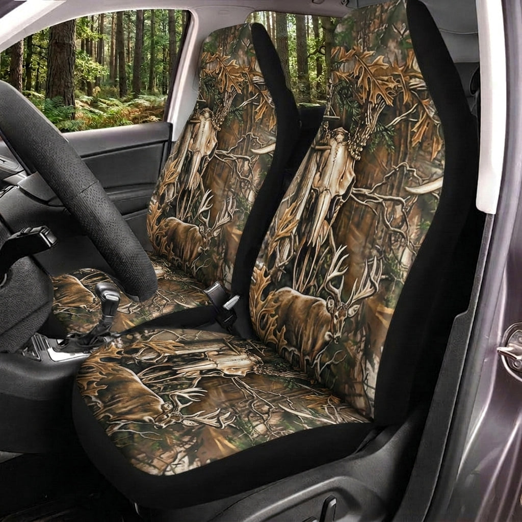 Maxcorners Deer Hunting Brown Woodland Camo Car Seat Covers