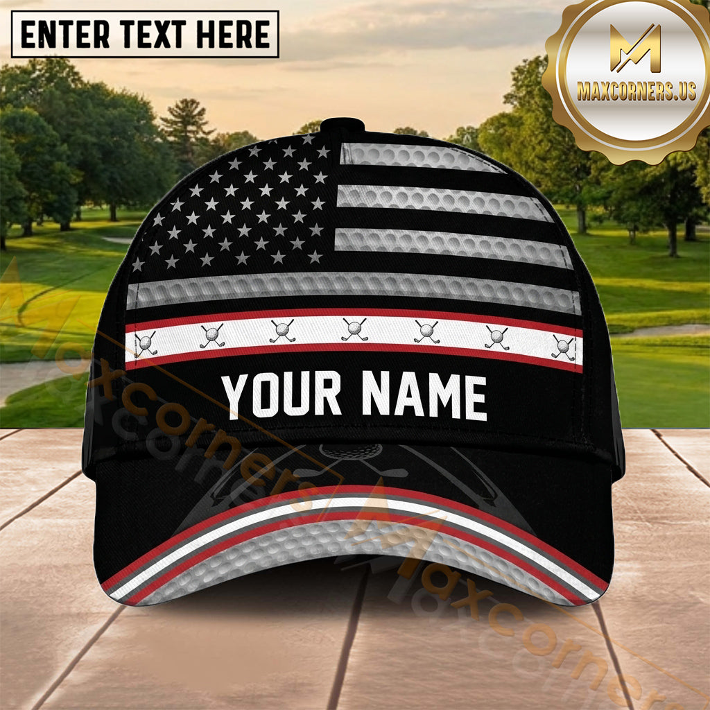 Maxcorners Golf Black American Flag Patriotic Personalized Name 3D Cap