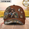 Maxcorners Rustic Brown Leather Waterfowl Duck Hunting Dog Cap, Multiple Breeds Personalized Name 3D Cap