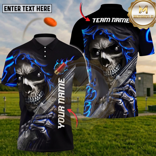 Maxcorners Shooting Sports Grim Reaper Skull Flame Multiple Options Personalized Name, Team Name 3D Shirt