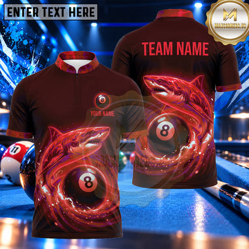 Maxcorners Ocean Vortex Shark 8 Ball Billiards Multiple Options Personalized Name, Team Name 3D Shirt