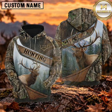 Maxcorners Deer Hunting Mountain Wilderness Camo Personalized Name 3D Hoodie