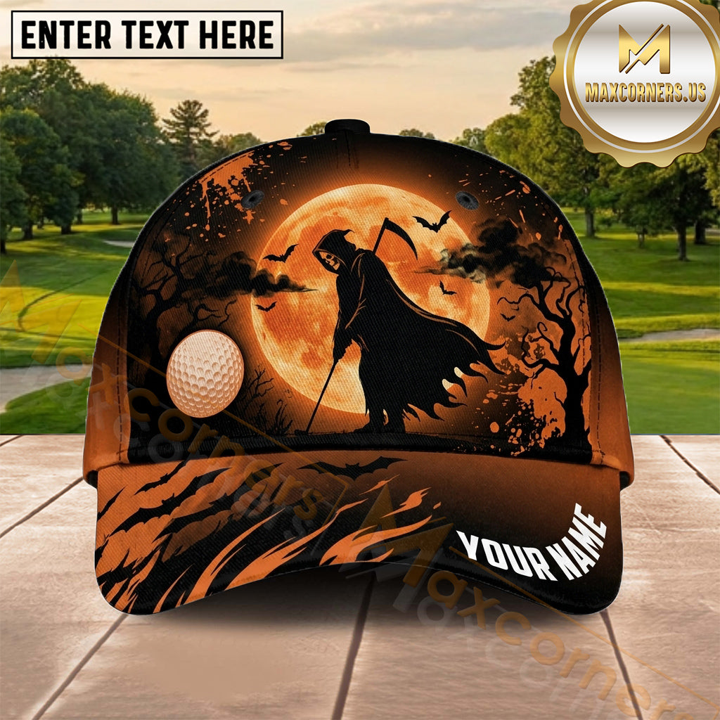 Maxcorners Golf Halloween Witch Orange Moon Personalized Name 3D Cap