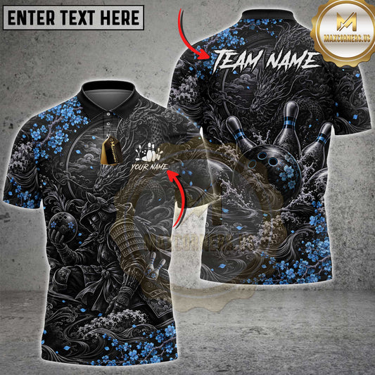 Maxcorners Bowling Samurai Dragon Floral Bowling Ball Graphic Multiple Options Personalized Name, Team Name 3D Shirt
