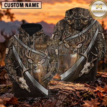Maxcorners Deer Hunting Crossed Hunting Knives Personalized Name 3D Hoodie