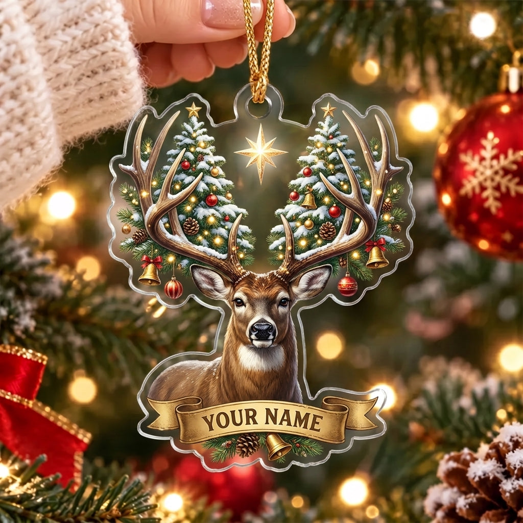 Maxcorners Whitetail Buck Christmas Antlers Lights Personalized Name Christmas Ornament