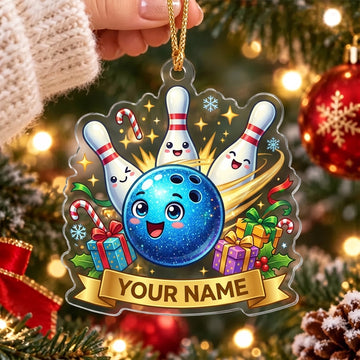 Maxcorners Bowling Happy Blue Bowling Ball Christmas Gifts Personalized Name Christmas Ornament