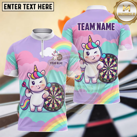 Maxcorners Cute Unicorn Pastel Rainbow Dartboard Multiple Options Personalized Name, Team Name 3D Shirt