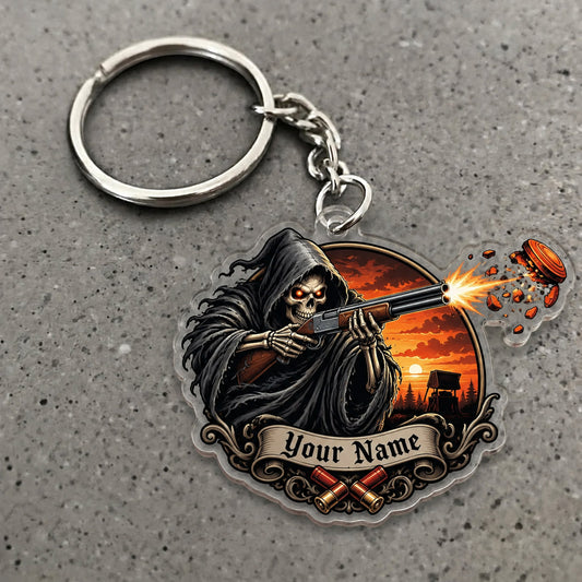 Maxcorners Grim Reaper Sunset Target Shot Artwork Custom Name Trap Shooting Custom Gift 2D Flat Acrylic Ornament, Keychain