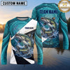 Maxcorners Fishing Shirt Turquoise Water Swirl Fish Scale Pattern Multiple Options Personalized Name, Team Name 3D Long Sleeve Shirt (13 Fish Species)