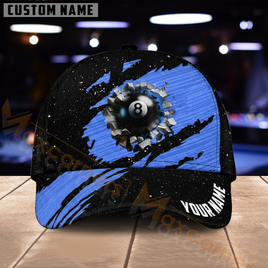 Maxcorners Billiards 8 Ball Blue Eagle American Flag Multiple Options Personalized Name 3D Cap