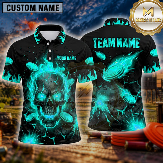 Maxcorners Trap Shooting Shirt Flaming Skull Multiple Options Personalized Name, Team Name 3D Shirt