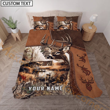 Maxcorners Custom Name Whitetail Buck Bedding Set, Rustic Deer Hunting Antler Bedding, Personalized Hunting Gift for Hunter