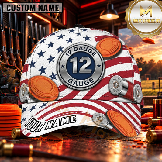 Maxcorners American Flag 12 Gauge Shells Trap Shooting Personalized Name 3D Cap