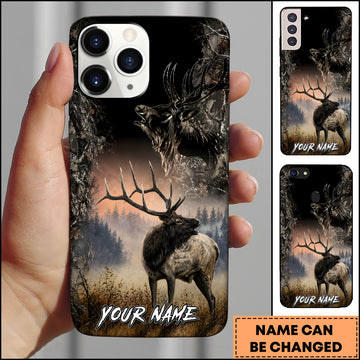 Maxcorners Elk Hunting Misty Forest Bull Elk Portrait Multiple Options Personalized Name Phone Case