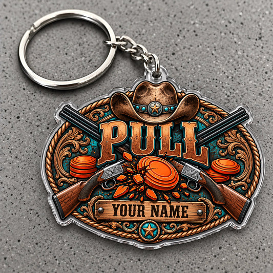 Maxcorners Western Pull Crossed Shotguns Leather Badge Custom Name Trap Shooting Custom Gift 2D Flat Acrylic Ornament, Keychain