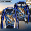 Maxcorners Fishing Shirt Electric Blue Lightning Bolt Honeycomb Pattern Multiple Options Personalized Name, Team Name 3D Long Sleeve Shirt (13 Fish Species)