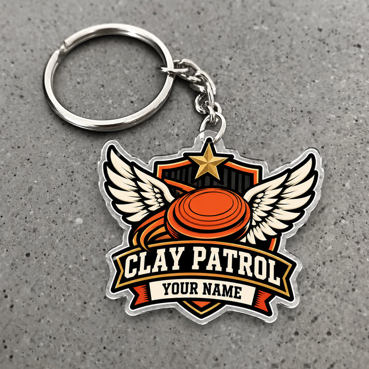 Maxcorners Trap Shooting Clay Patrol Winged Star Target Custom Name Custom Gift 2D Flat Acrylic Ornament, Keychain