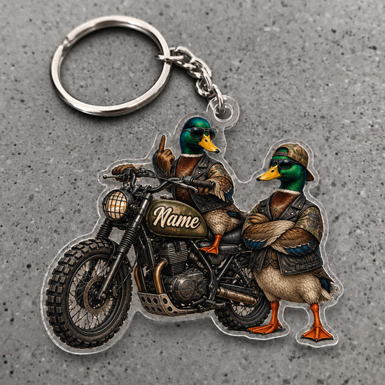 Maxcorners Mallard Duck Hunting Biker Duo Motorcycle Custom Name Trap Hunting Custom Gift 2D Flat Acrylic Ornament, Keychain