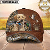 Maxcorners Rustic Brown Leather Waterfowl Duck Hunting Dog Cap, Multiple Breeds Personalized Name 3D Cap