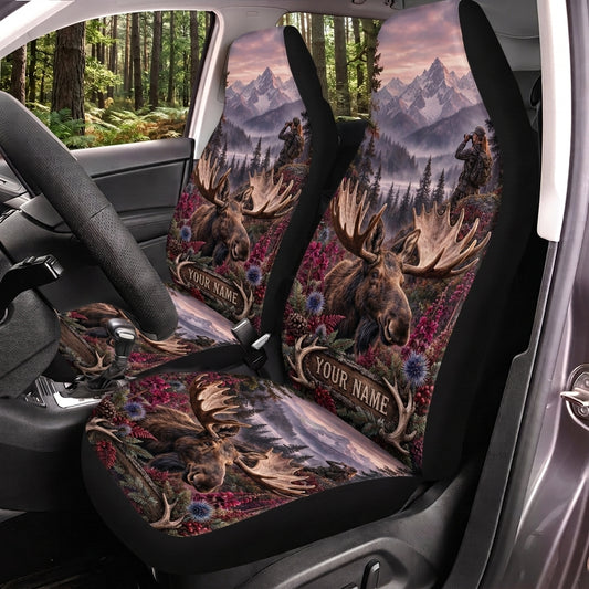 Maxcorners Moose Hunting Purple Mountain Forest Personalized Name Car Seat Covers