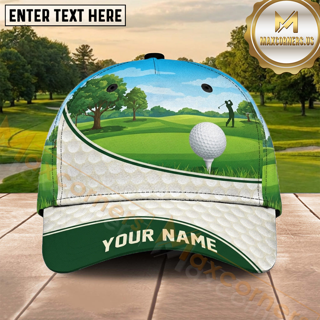 Maxcorners Golf Green Fairway Golf Ball Scenic Personalized Name 3D Cap
