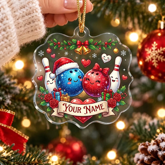 Maxcorners Bowling Bowling Couple Santa Hat Christmas Personalized Name Christmas Ornament
