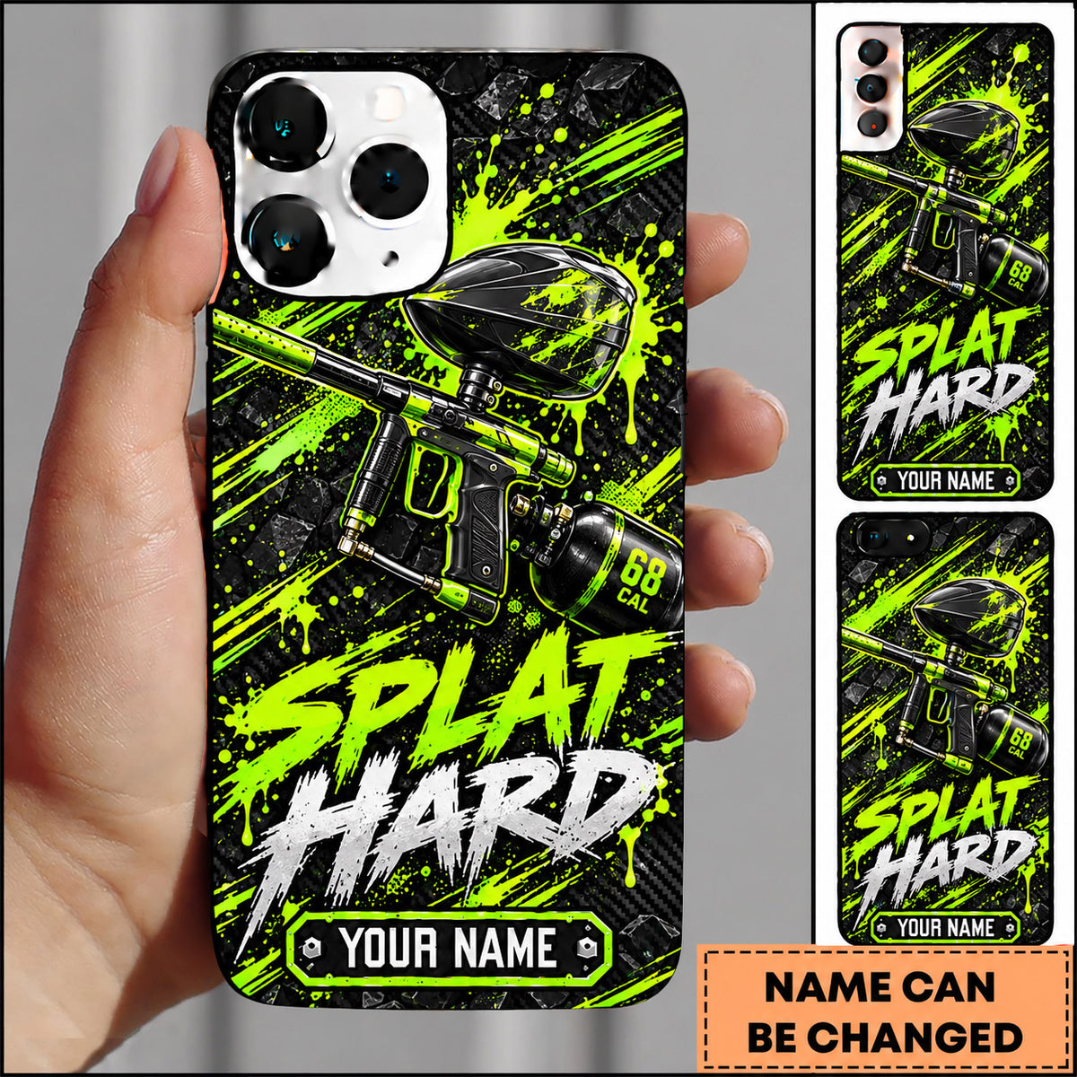 Maxcorners Paintball Splat Hard Tactical Marker Personalized Name 3D Phone Case