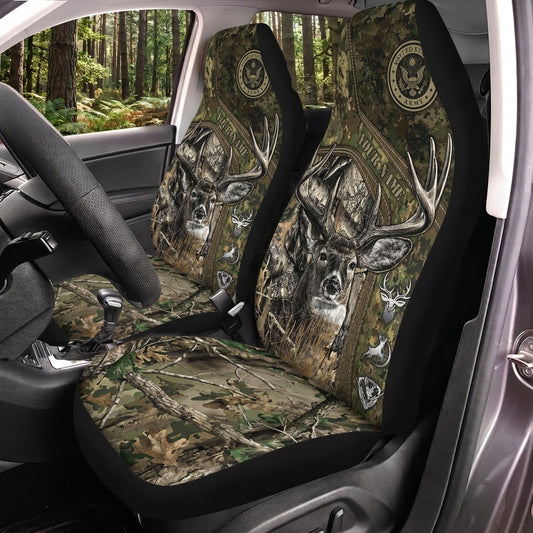 Maxcorners Deer Hunting Vintage Forest Emblem Camo Car Seat Covers