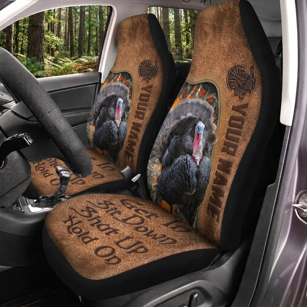 Maxcorners Turkey Hunting Hold On Brown Leather Car Seat Covers