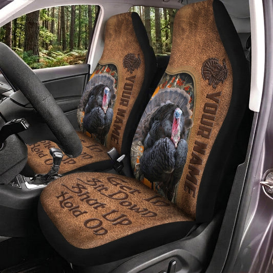 Maxcorners Turkey Hunting Hold On Brown Leather Car Seat Covers