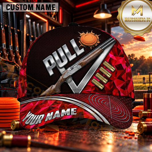 Maxcorners PULL Shotgun Blue Marble Trap Shooting Personalized Name 3D Cap