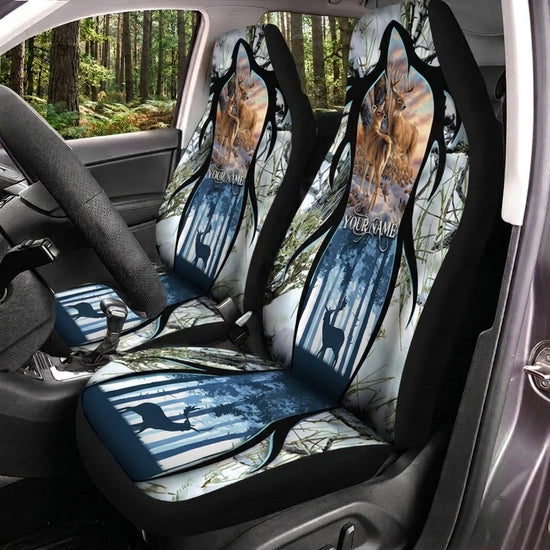 Maxcorners Deer Hunting Blue Winter Forest Car Seat Covers