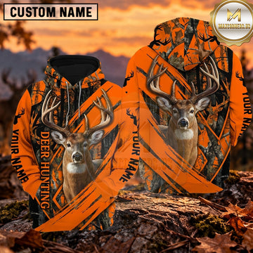 Maxcorners Deer Hunting Blaze Camo Geometric Stripe Personalized Name 3D Hoodie