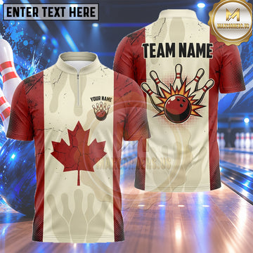 Maxcorners Canada Bowling Shirt Elegant Maple Leaf Ribbon Multiple Options Personalized Name, Team Name 3D Shirt