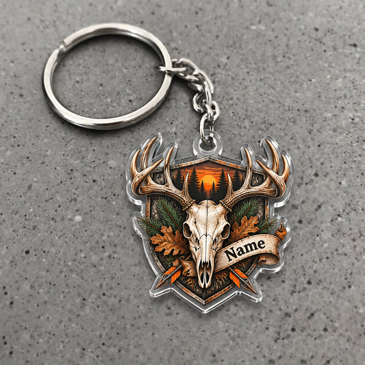 Maxcorners Whitetail Buck Autumn Shield Emblem Custom Name Trap Hunting Custom Gift 2D Flat Acrylic Ornament, Keychain
