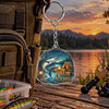 Maxcorners Sunset Lake Adventure Fishing Artwork Personalized Name 2D Acrylic Keychain Ornament (13 Fish Species)