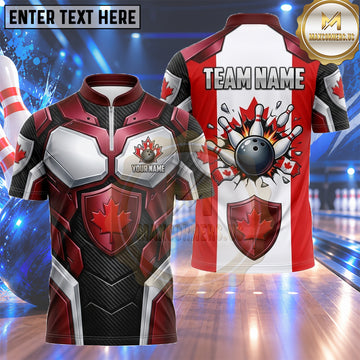 Maxcorners Canada Flag Bowling Jersey Classic Maple Leaf Emblem Multiple Options Personalized Name, Team Name 3D Shirt