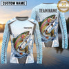 Maxcorners Fishing Shirt Ice Blue Fish Scale Honeycomb Pattern Multiple Options Personalized Name, Team Name 3D Long Sleeve Shirt (13 Fish Species)