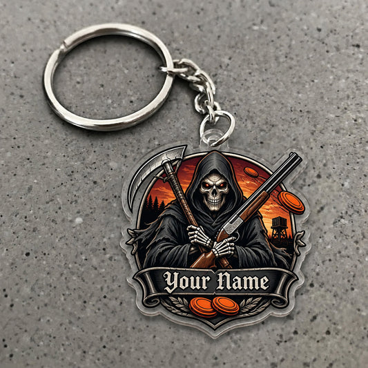 Maxcorners Grim Reaper Crossed Shotguns Badge Custom Name Trap Shooting Custom Gift 2D Flat Acrylic Ornament, Keychain
