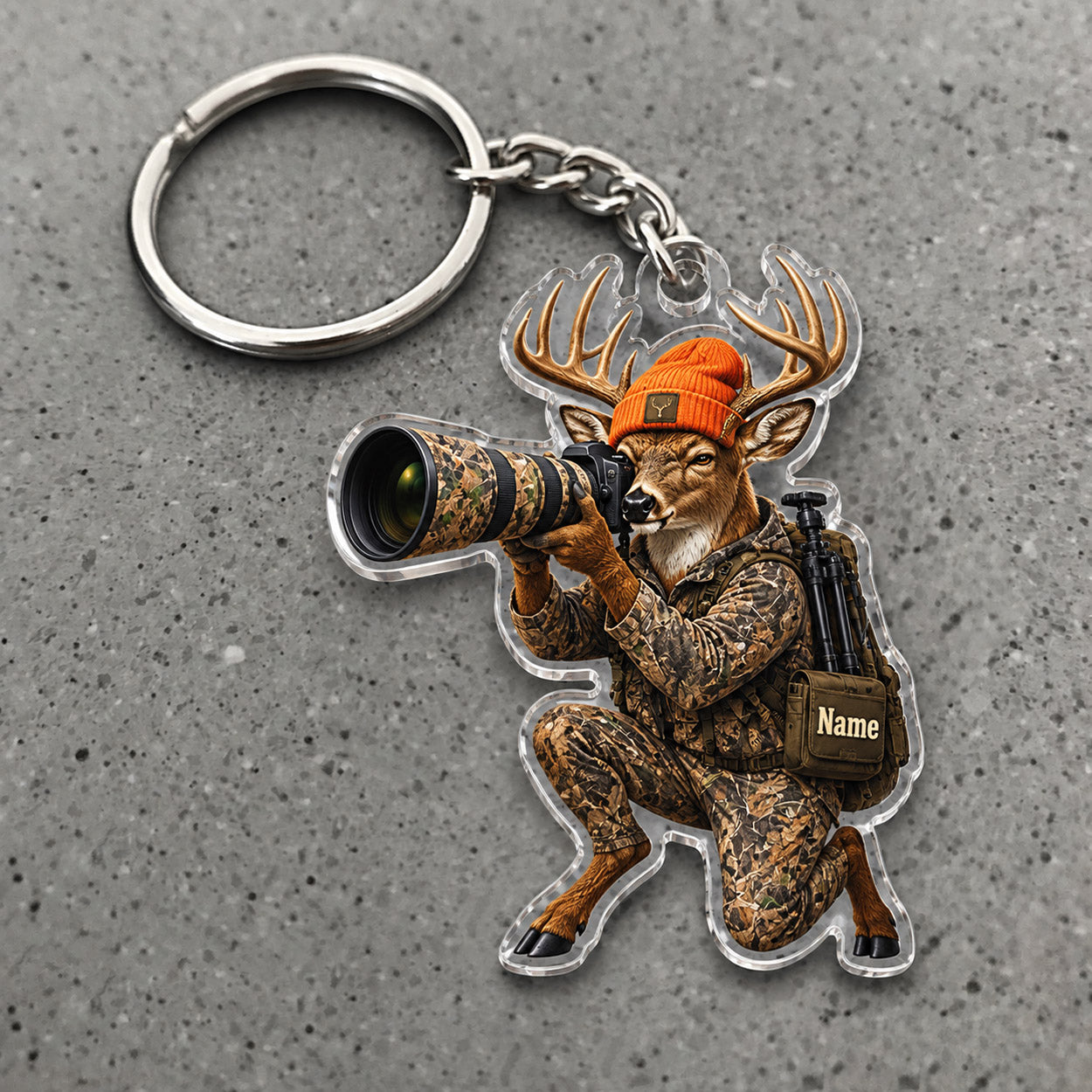 Maxcorners Deer Wildlife Photographer Character Custom Name Trap Hunting Custom Gift 2D Flat Acrylic Ornament, Keychain