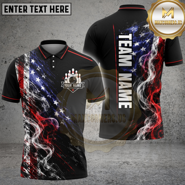 Maxcorners Bowling Patriotic Smoke and Lightning Multiple Options Personalized Name, Team Name 3D Shirt
