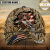 Maxcorners Patriotic Ripped Flag Marsh Camo Dog Hunting Multicolor Options Personalized Name 3D Cap