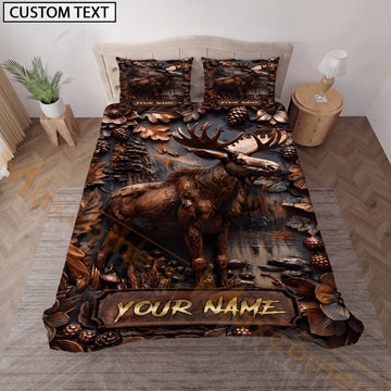 Maxcorners Personalized Moose Hunting Bedding Set, Custom Name Rustic Forest Bull Moose Bedding, Big Game Hunter Gift for Hunter