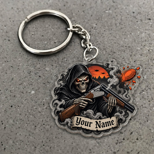 Maxcorners Grim Reaper Shattered Clay Target Artwork Custom Name Trap Shooting Custom Gift 2D Flat Acrylic Ornament, Keychain