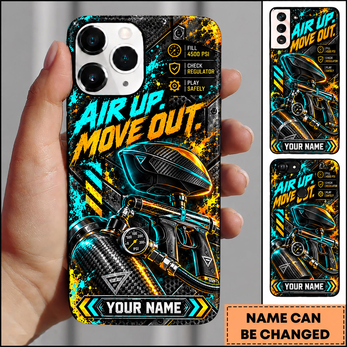 Maxcorners Paintball Air Up Move Out Tactical Player Personalized Name 3D Phone Case