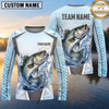 Maxcorners Fishing Shirt Ice Blue Fish Scale Honeycomb Pattern Multiple Options Personalized Name, Team Name 3D Long Sleeve Shirt (13 Fish Species)
