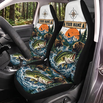 Maxcorners Bass Fishing Mountain Lake Personalized Name Car Seat Covers